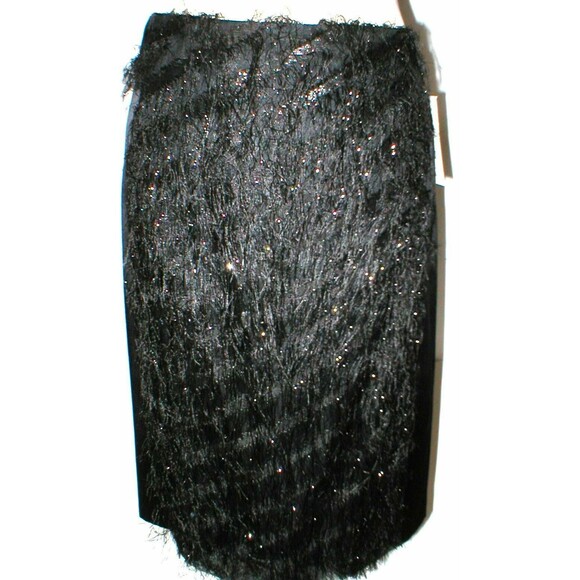 New NWT $498 Womens Black Silk Fringe Skirt Worth NY 6 York Metallic Silver